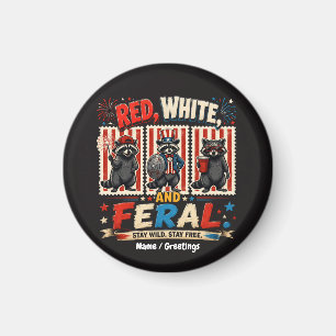 Red White and Feral Patriotic Racoon Party Art Magnet