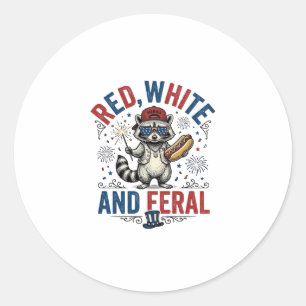 Red White and Feral Patriotic Racoon Shirt_1 Classic Round Sticker