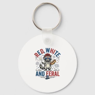 Red White and Feral Patriotic Racoon Shirt_1 Key Ring