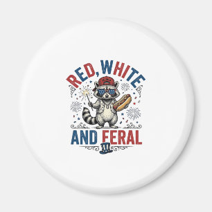 Red White and Feral Patriotic Racoon Shirt_1 Magnet
