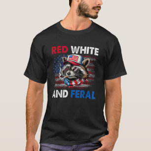 Red White And Feral Patriotic Racoon USA Flag T-Shirt