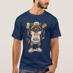 Red White and Feral Racoon 4th of July T-Shirt