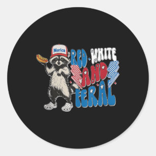 Red White And Feral Racoon 4th Of-july Tank Top.p Classic Round Sticker