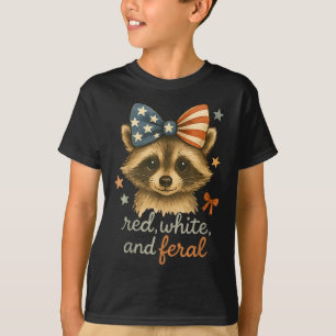 Red White And Feral Racoon Funny Patriotic Usa 4t T-Shirt