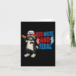 Red White And Feral Racoon Hot Dog Usa Flag 4th O Card