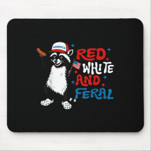Red White And Feral Racoon Hot Dog Usa Flag 4th O Mouse Mat