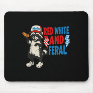 Red White And Feral Racoon Hot Dog Usa Flag 4th O Mouse Mat