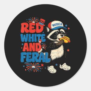 Red White And Feral Racoon Patriotic 4th Of July Classic Round Sticker