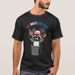 Red White and Feral Racoon T-Shirt