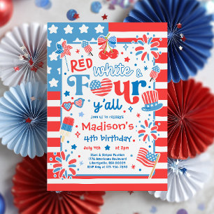 Red White And Four Y'all 4th Of July 4th Birthday Invitation