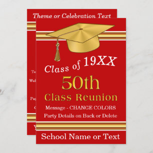 Red, White and Gold 50th Class Reunion Invitations