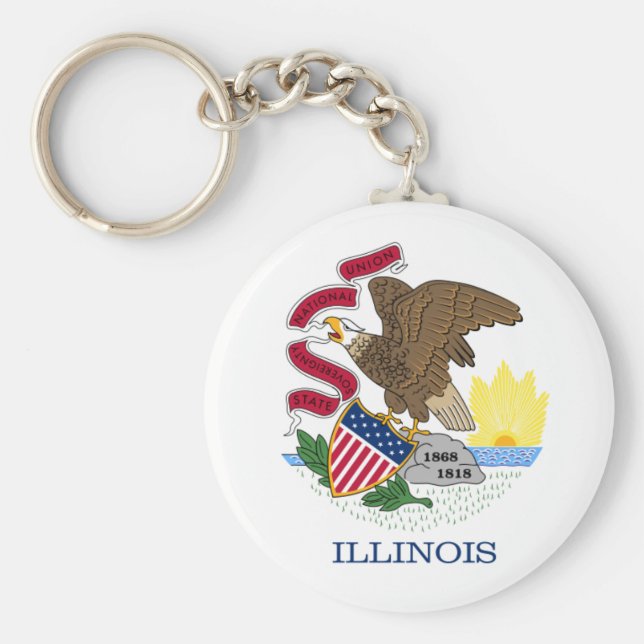 Red White and Gold Eagle Flag of Illinois Key Ring (Front)