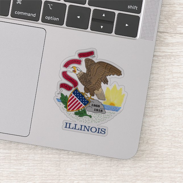 Red White and Gold Eagle Flag of Illinois Sticker (Detail)