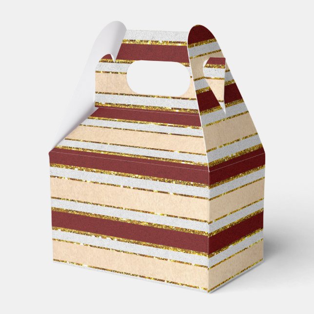 Red, White and Gold Foil Christmas Stripes Favour Box (Back Side)