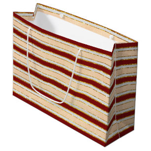 Red, White and Gold Foil Christmas Stripes Large Gift Bag