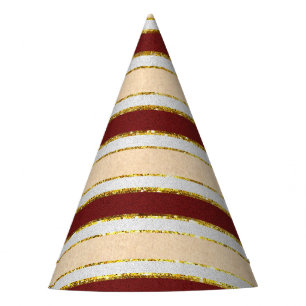 Red, White and Gold Foil Christmas Stripes Party Hat
