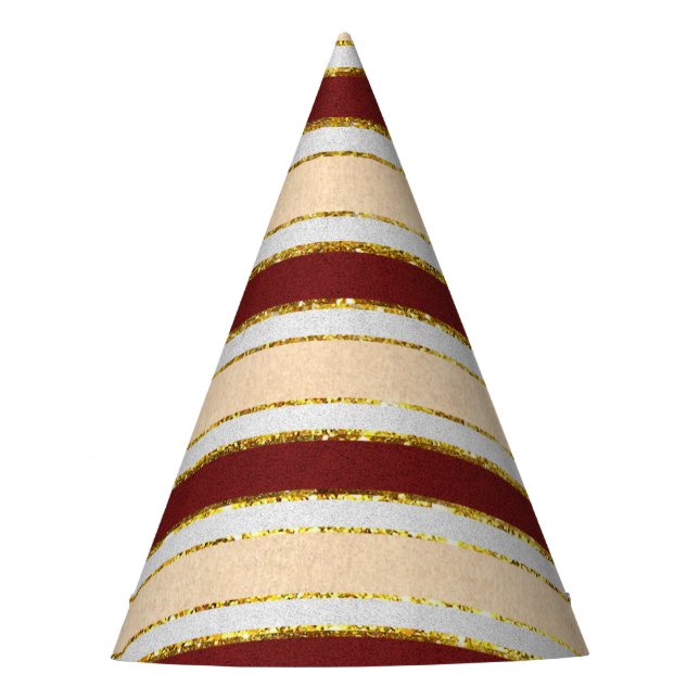 Red, White and Gold Foil Christmas Stripes Party Hat (Front)