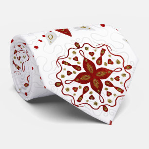 Red, White and Gold Glittery Nordic Pattern Tie