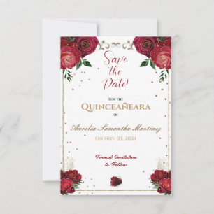 Red, White and Gold Quinceañera Save the Date