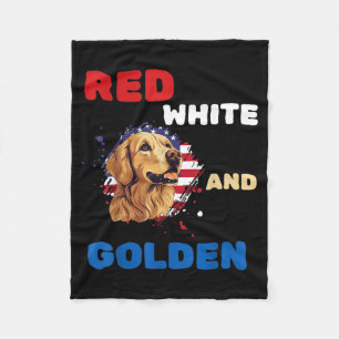 Red White and Golden Retriever Patriotic American Fleece Blanket
