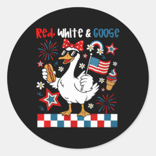 Red White And Goose Funny 4th Of July Patriotic Wo Classic Round Sticker
