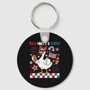 Red White And Goose Funny 4th Of July Patriotic Wo Key Ring