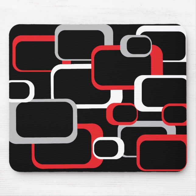 Red White and Gray Black Retro Squares Pattern Mouse Mat (Front)