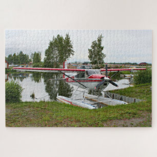 Red, White and gray float plane, Lake Hood, Alaska Jigsaw Puzzle