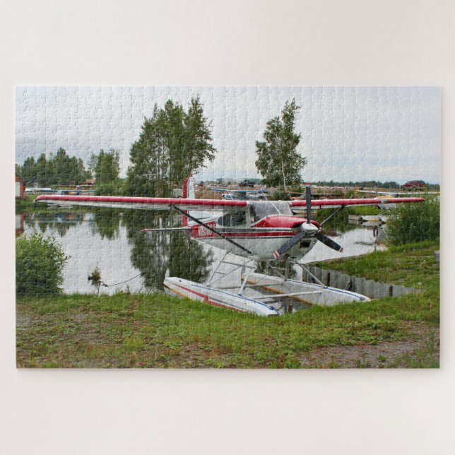 Red, White and gray float plane, Lake Hood, Alaska Jigsaw Puzzle (Horizontal)