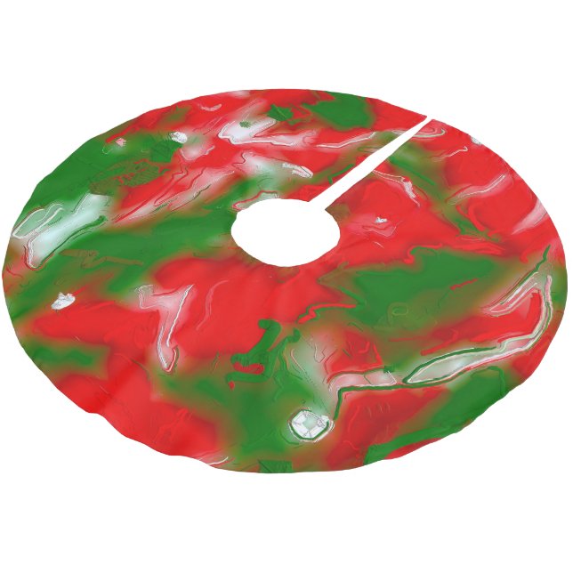 Red, White and Green Abstract Brushed Polyester Tree Skirt (Angled)