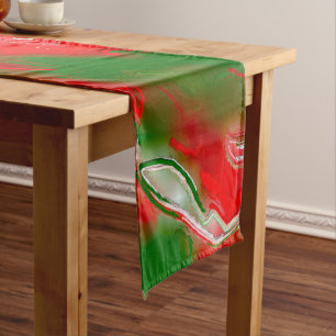 Red, White and Green Abstract Short Table Runner