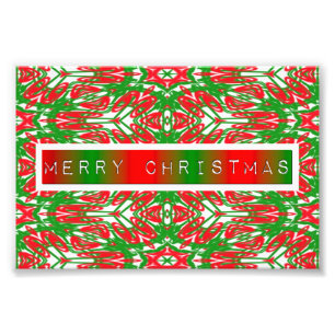 Red, White and Green Abstract Snowflakes Photo Print