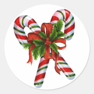 Red White and Green Candy Canes Classic Round Sticker