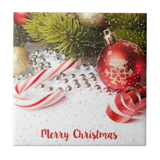 Red White And Green Christmas Decor Tile (Front)