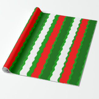 Red White and Green Christmas Waves Wrapping Paper