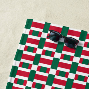 Red White And Green Colour Block Print Beach Towel