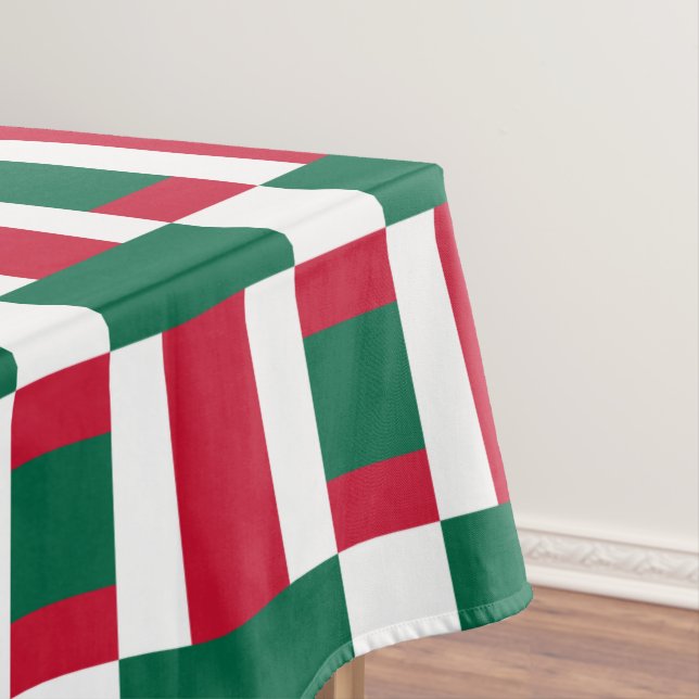 Red White And Green Colour Block Print Tablecloth (In Situ)