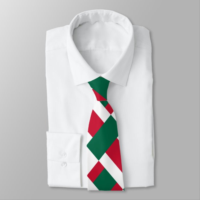 Red White And Green Colour Block Print Tie (Tied)