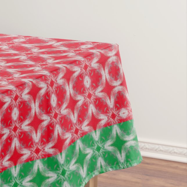 Red, White, and Green Diamonds Pattern Tablecloth (In Situ)