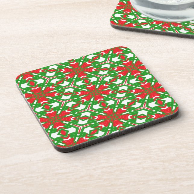 Red, White and Green Kaleidoscopes Coaster (Left Side)