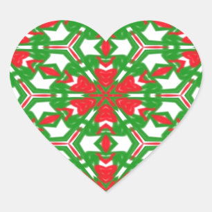 Red, White and Green Kaleidoscopes Heart Sticker