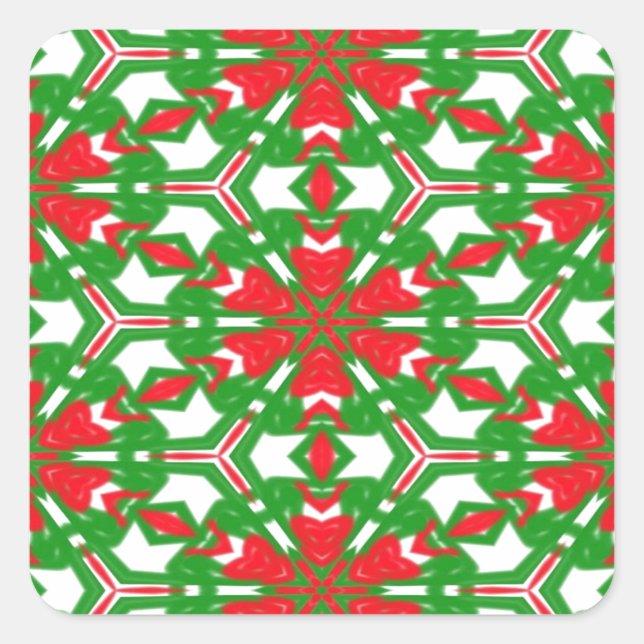 Red, White and Green Kaleidoscopes Square Sticker (Front)