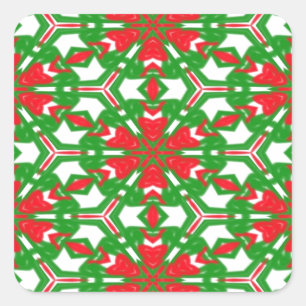 Red, White and Green Kaleidoscopes Square Sticker