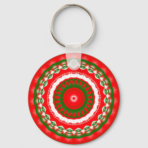 Red, White and Green Mandala Key Ring