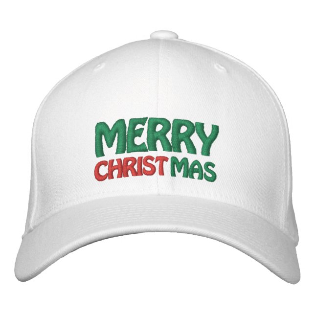 Red White and Green Merry Christmas Embroidered Hat (Front)