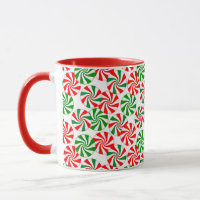 Red White and Green Peppermint Candy Swirl Pattern