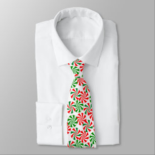 Red White and Green Peppermint Candy Swirl Pattern Tie