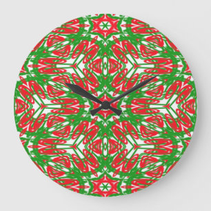 Red, White and Green Snowflakes Large Clock