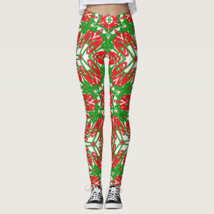 Red, White and Green Snowflakes Leggings