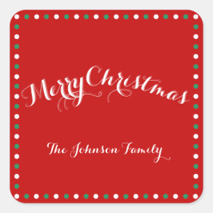 Red, White And Green Square Christmas Stickers